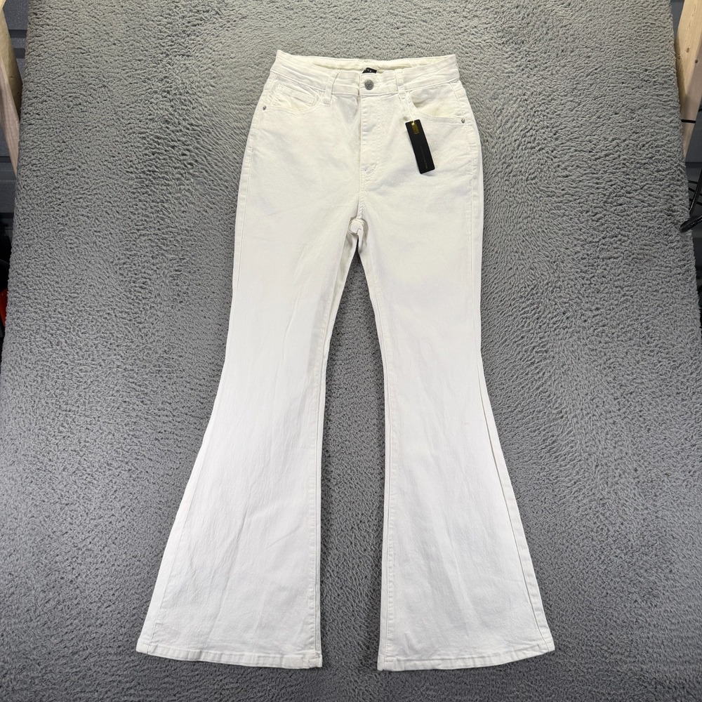 Gilipur Jeans Women's L White Cotton Denim Flared Leg Workwear Travel Stretch